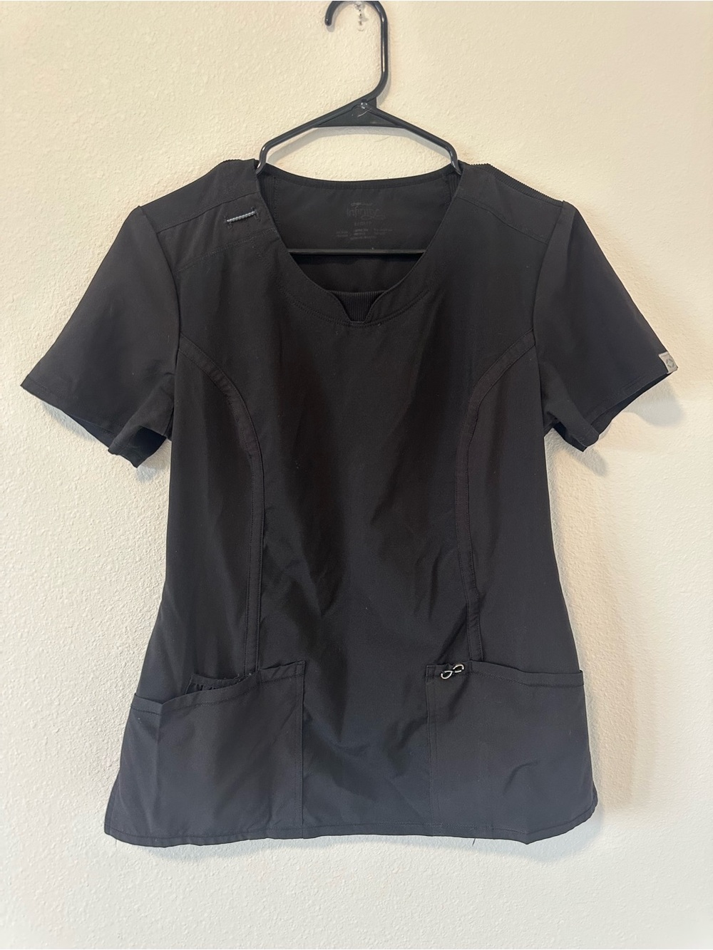 Cherokee Infinity Black Women's Scrub Top with Functional Pockets